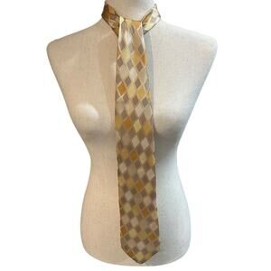 BCBG Men's Silk Geometric Necktie Gold Silver Beige Formal Business 59” x 3.5”‎